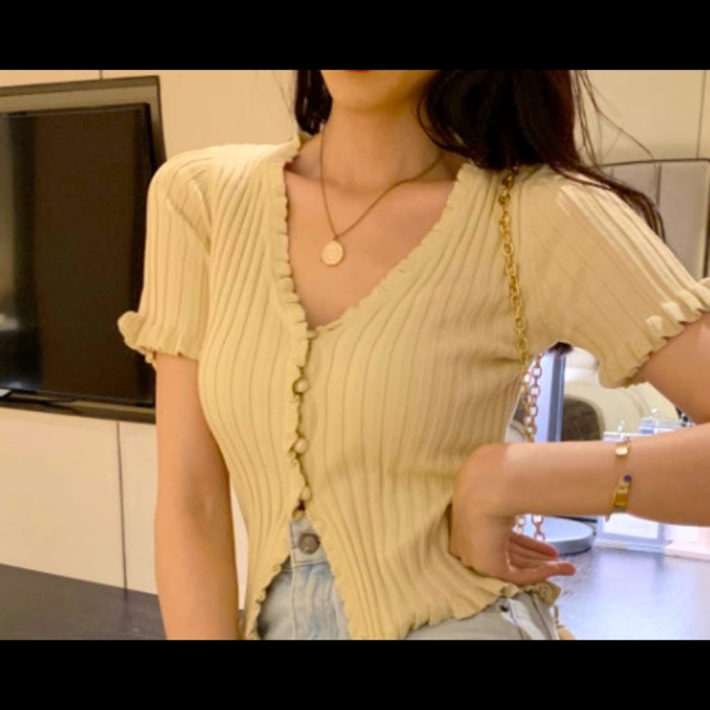 V neck knit cropped top